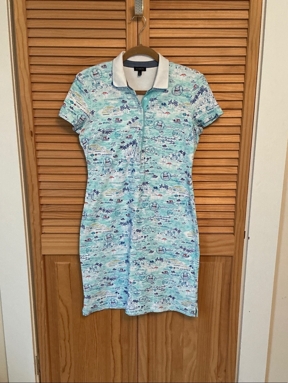 Talbots Aqua and White Polo Dress with Chambray Trim